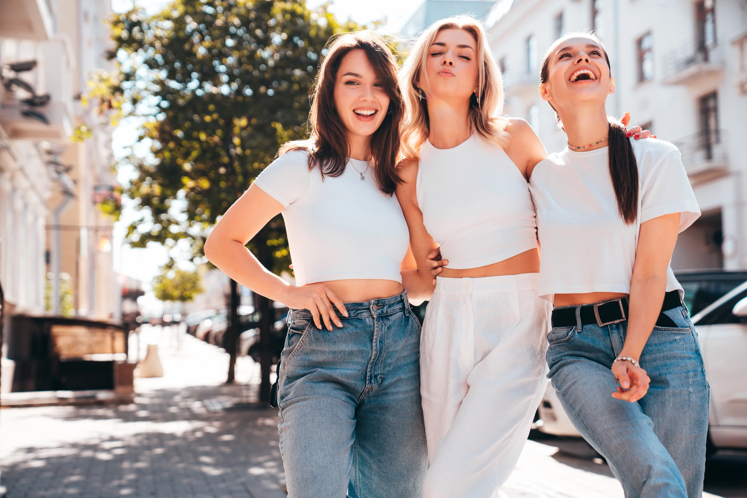 Friends laughing together outdoors